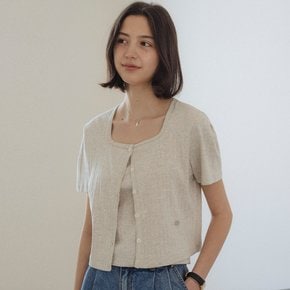 Sleeveless set half sleeve eyelet cardigan_Oatmeal