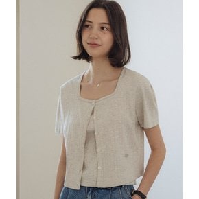 Sleeveless set half sleeve eyelet cardigan_Oatmeal