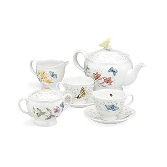  미국 웨지우드 찻잔 Lenox Butterfly Meadow 8Piece Tea Set Service for 2 White 1345773