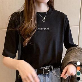 여성 기본 라운드 영문 반팔 라운드 티셔츠 (S9847677)