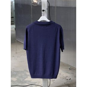 Simple Collar Half Knit_Navy