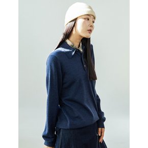 Wool Collar Blue Knit