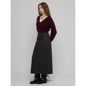 WOOL HERRINGBONE CLASSIC LONG SKIRT CHARCOAL