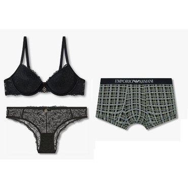 EMPORIO ARMANI 여성 레이스 푸쉬업 브라팬티&남성 코튼드로즈 커플속옷세트(0824385510,0824311509,0814312005)