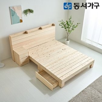 동서가구 로제 호텔형 편백나무 프레임 원목 서랍침대 슈퍼싱글 SS (매트미...