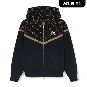 MLB [코리아공식] 다이아 모노그램 자카드 배색 후드집업 NY (Black)