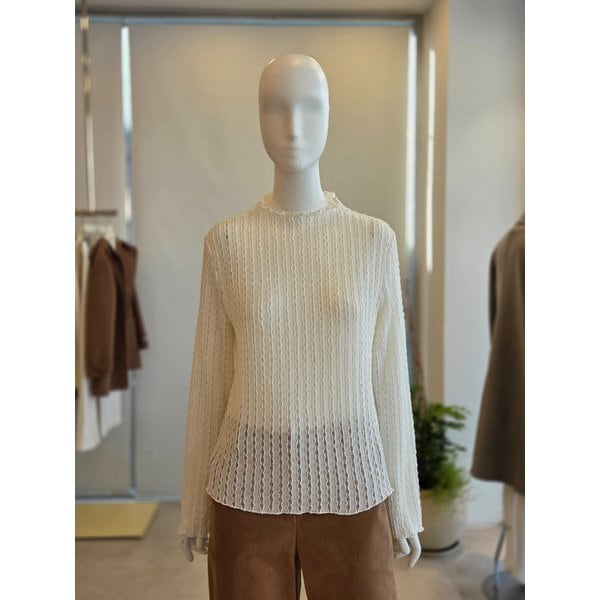 [여주점] [더 아이잗] 여성 하이넥 슬림 레이스 티셔츠 (IS3M0TS731)