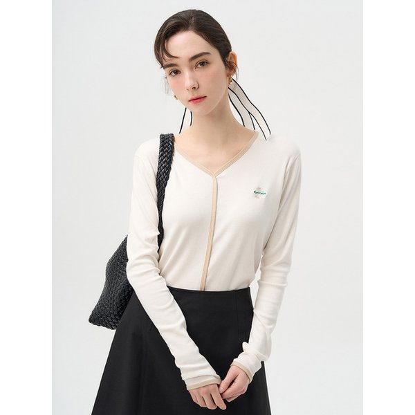 PM2261T050 Salvia V-neck cardigan top_Ivory