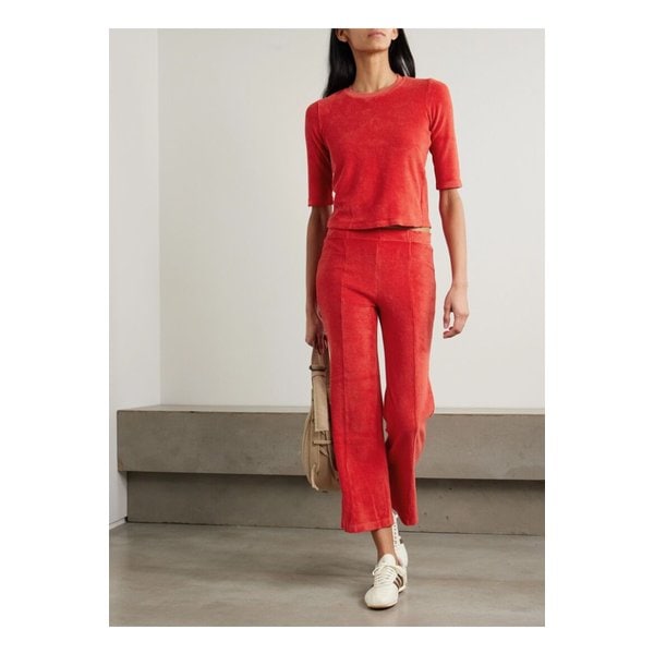 수지 콘디 필리 킥 크롭 코튼 블렌드 테리 플레어 팬츠 1647597358994210