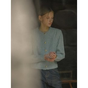 Paisley puff cable round-neck cardigan_Sky blue