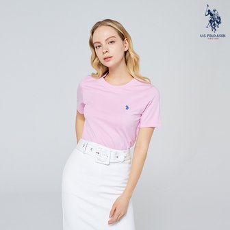 유에스폴로 [U.S. POLO ASSN.] SS 여성 화이트라벨 PIMA COTTON 라운드 티셔츠_PINK