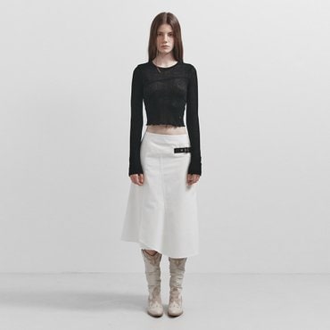 레이브 Buckle Asymmetric Midi Skirt in Ivory VW5SS462-03