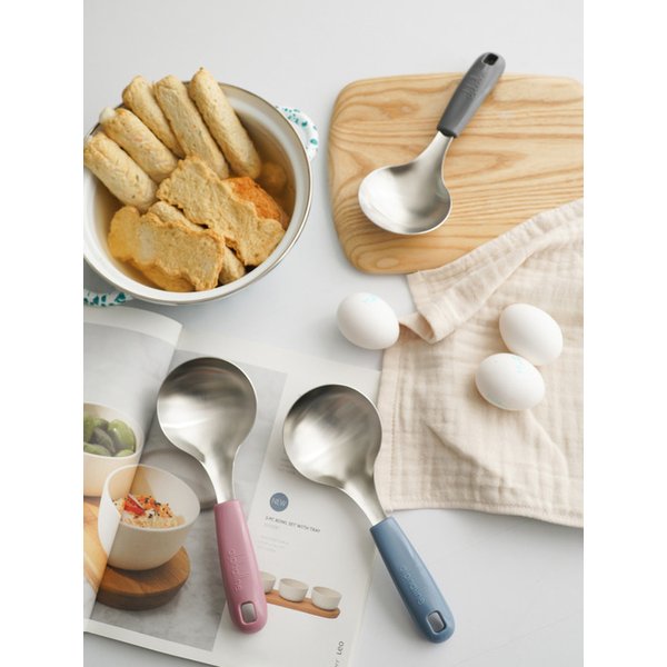 국내제작 파스텔손잡이 스텐 미니국자 서빙스푼 대왕 숟가락