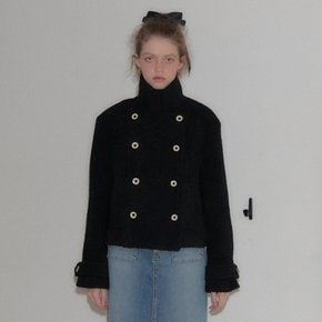 Button Point Double Wool Coat Black