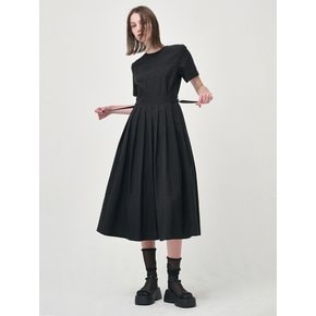 Half Sleeve Pleats Dress, Black