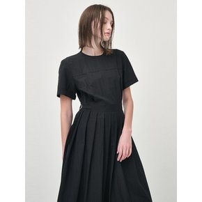 Half Sleeve Pleats Dress, Black