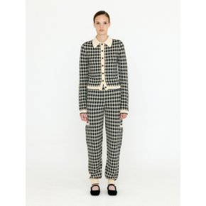 VEMI Gingham Check Knit Jogger Pants - Black/Ivory