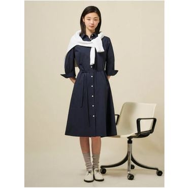 빈폴레이디스 25SS 폴리 혼방 7부 소매 셔츠 원피스 - 네이비 BF5271C02R