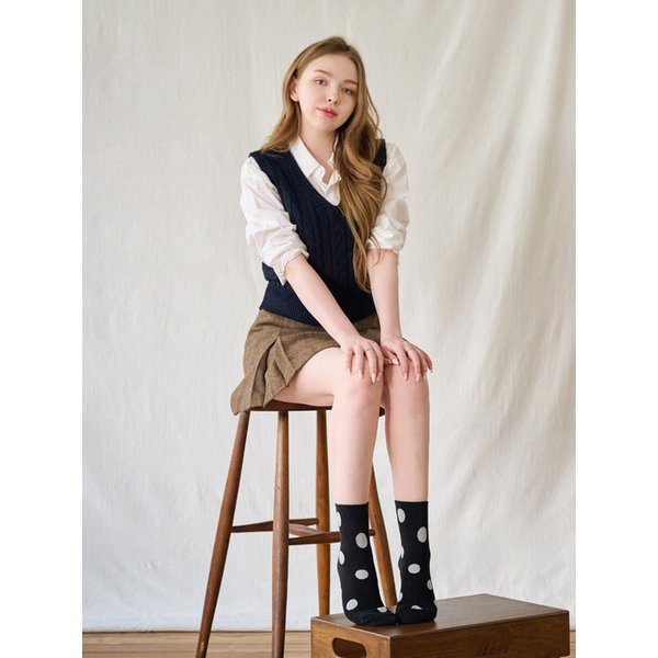 13cm 땡땡이 앵클 중목양말(8 Colors)