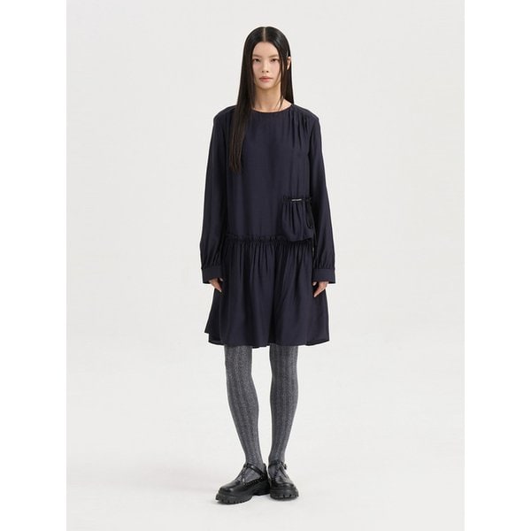 Ruffled Detail Round Neck Dress (dark navy) LFDAW25220NYD