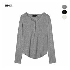 BNX 여성 단추 골지 긴팔 티셔츠