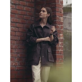 Casual eco leather oversized jacket_Brown