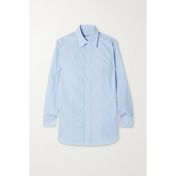 샤르베 스트라이프 코튼 포플린 셔츠 블루 25185454456738662