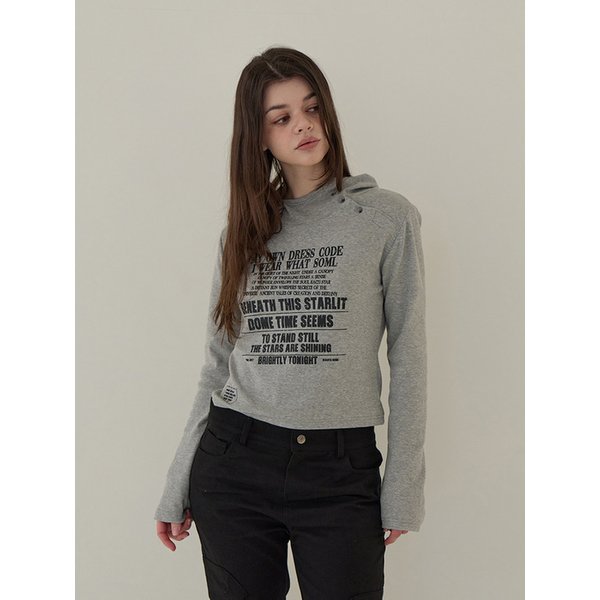 골지 후드 레터링 롱슬리브 (멜란지 그레이)
