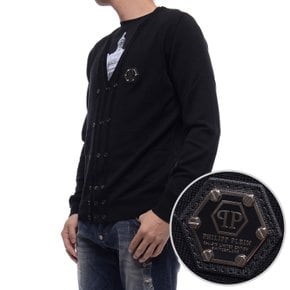 [QR인증][14년F/W]PHILIPP PLEIN 남성 스컬 가죽스티치 가디건 HM321955_PP02_BLACK_14F P15927