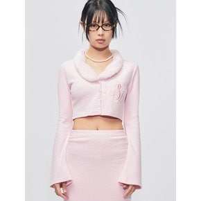 Mini Fur Knit Crop Two piece Set Pink