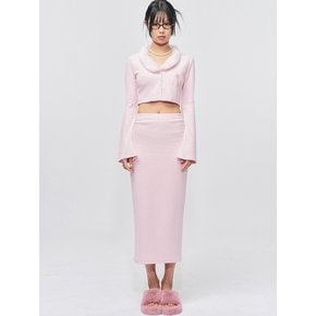 Mini Fur Knit Crop Two piece Set Pink