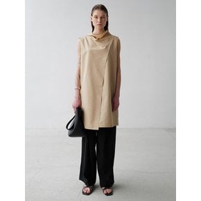 Lightweight cowl-neck layered Dress_beige