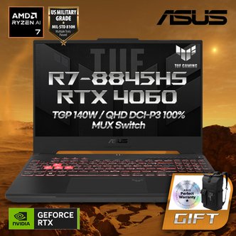 ASUS 터프 FA507UV-HQ095 최신 라이젠 R7-8845HS/RTX4060 QHD 고해상도 DCI-P3 100% 게이밍 노트북