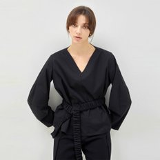 BELTED POPLIN TOP BLACK