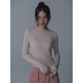 SEE-THROUGH SHIRRING TSHIRT_PINK BEIGE