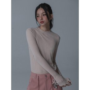 SEE-THROUGH SHIRRING TSHIRT_PINK BEIGE