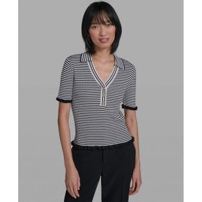 칼라거펠트 우먼 Collared Short-Sleeve 스웨터 - 소프트 화이트 블랙 흰검 25909887 1390150