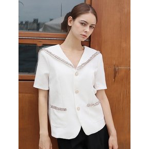 팬시 세라 트위드 화이트 자켓_ Fancy Sailor collar Tweed White JK