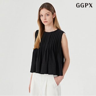 GGPX 정상가:69,000원  페미닌 라운드 핀턱 민소매 블라우스 (GOBBA028D)