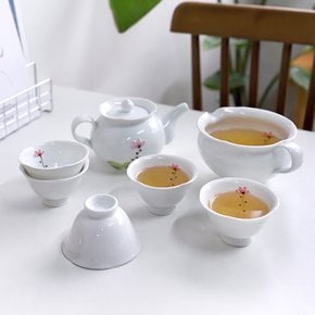 늘 한꽃 늦봄꽃 국산 백자 도자기 5인 다도 다기 세트