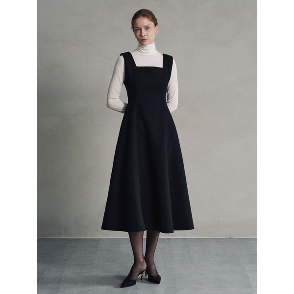 WOOL TWEED VOLUME LONG DRESS_BLACK
