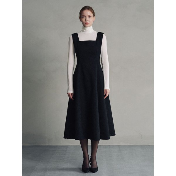 WOOL TWEED VOLUME LONG DRESS_BLACK