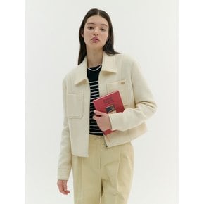 BOUCLE ZIP-UP WOOL JACKET (sand ivory)