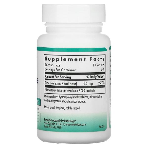 [해외직구]뉴트리골로지 징크 아연 피콜리네이트 25mg 60베지캡슐 Nutricology Zinc Picolinate 60 Vegetarian Capsules