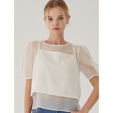 See Through Balloon Sleeve Blouse & Crop Bustier Top_SA5SSN9