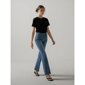 Pleats Bootcut Denim Pants (MID BLUE)