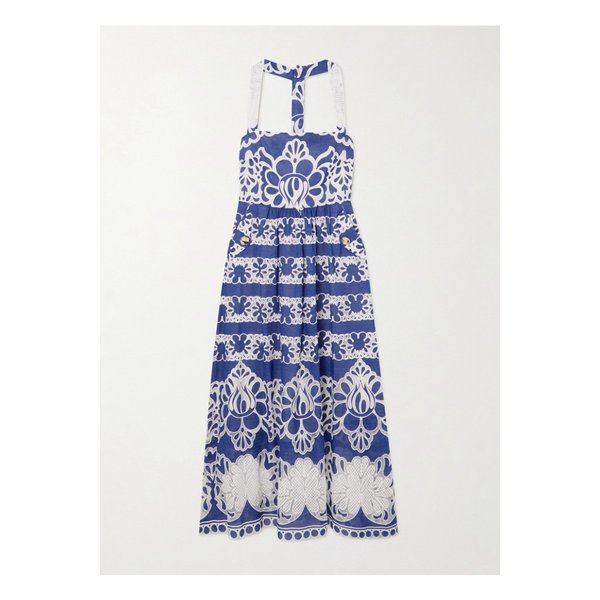 보르고 드 노르 마바로 레이스 트리밍 자수 코튼 혼방 미디 드레스 네이비 1647597352826124