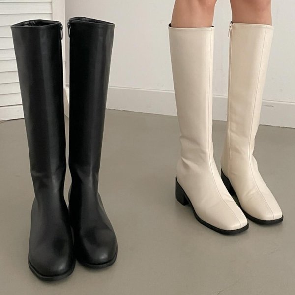 [옷자락] 여자 스퀘어 심플무지 사이드지퍼 캐주얼 롱부츠