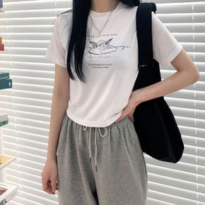여성용 엔젤리코 라운드넥 크롭 반팔 티셔츠_P321328242