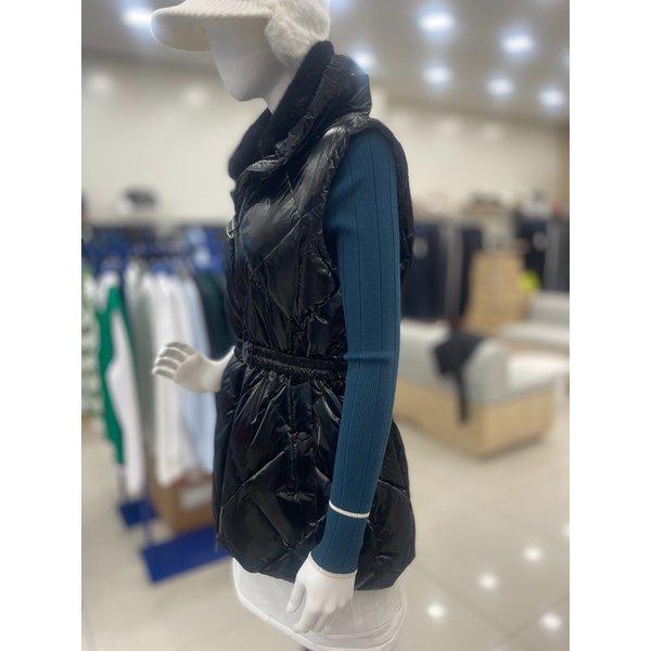 [여주점] 여성 글로시 퀼팅 롱 베스트 풀집업 GP422LWVO2 BLCK